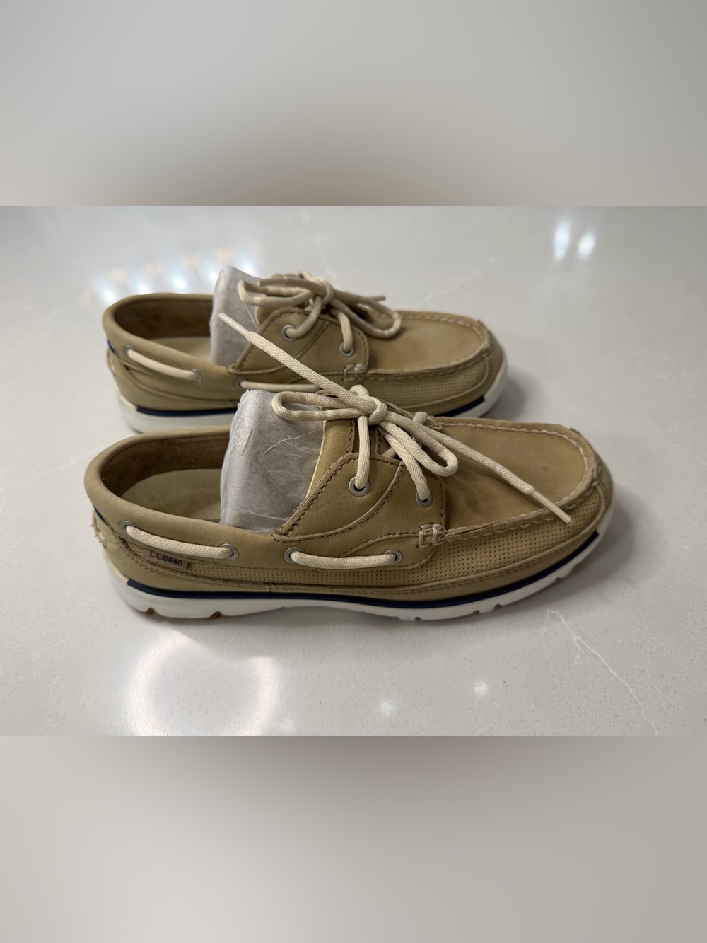 L.L. Bean Free Flex Tan Leather Boat Shoes Women's 7 M